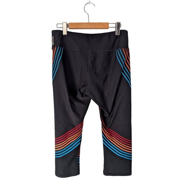 RBX Crop Leggings Stretch Capris Pant Bright Stripes Athleisure Neon - Picture 2 of 6